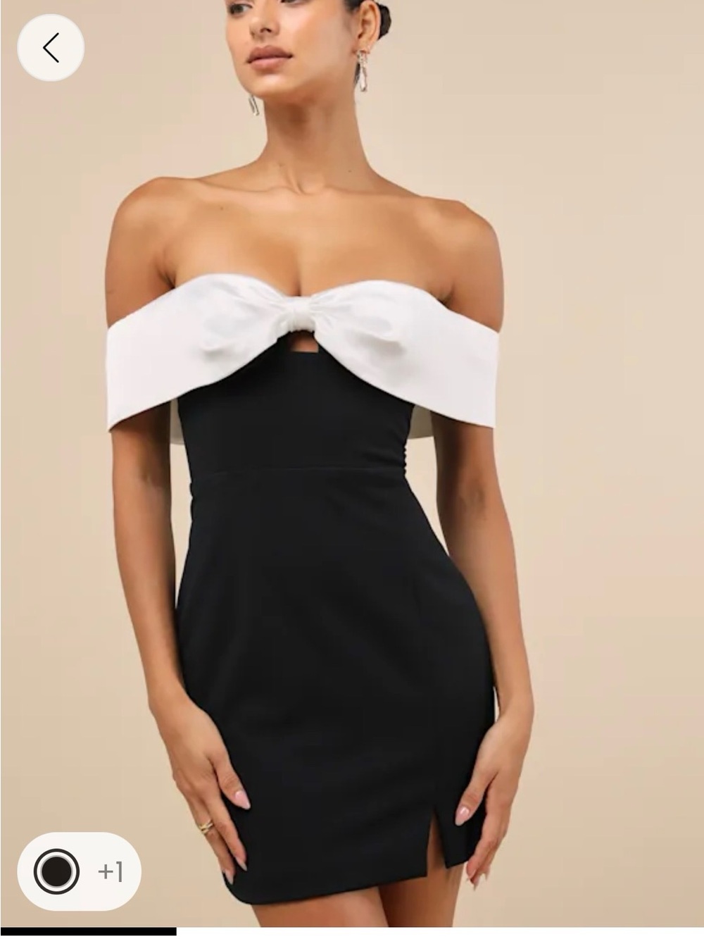 Lulu's Black Off-Shoulder Mini Dress with White Knot